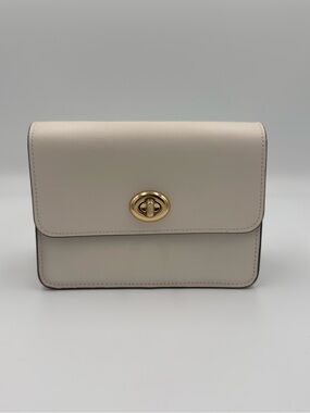 Coach Bowery Cream Leather Crossbody with Gold Turnlock